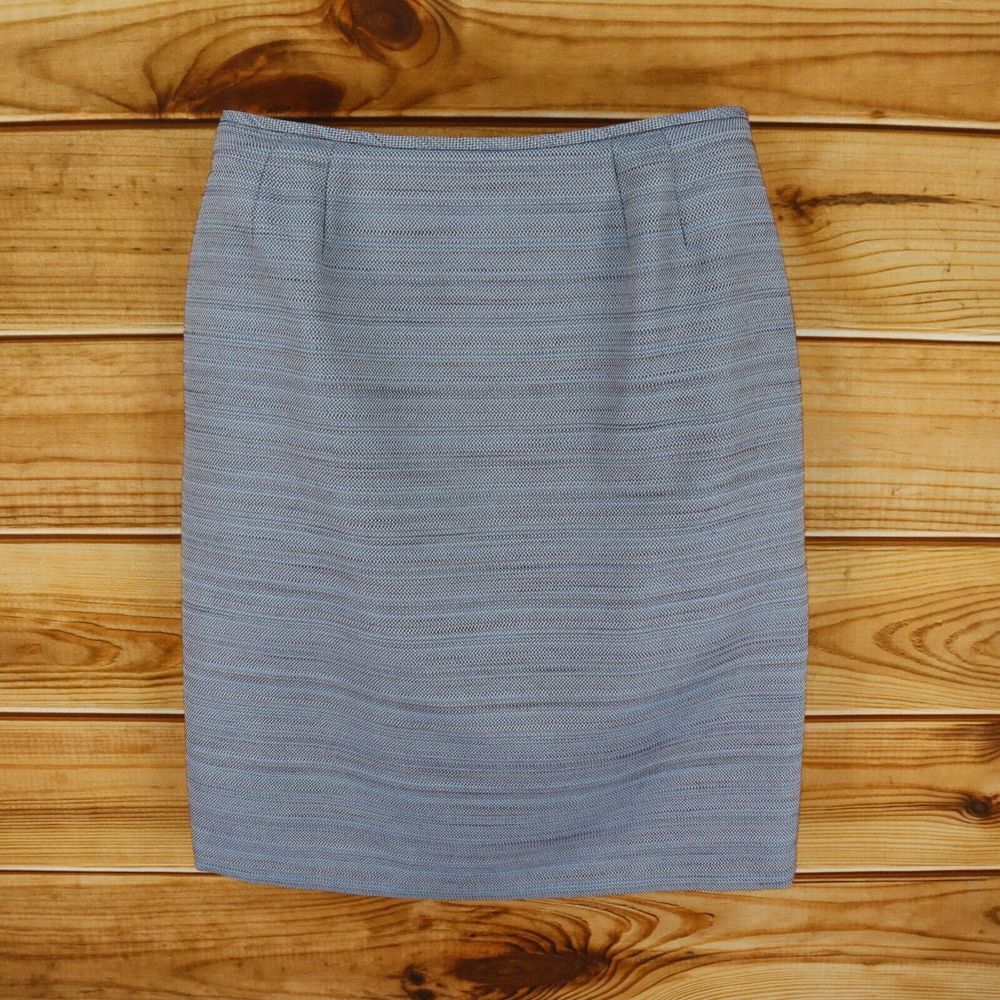 Le Suit Straight Skirt Lined Knee Length Womens Sz 14P Blue Gray Multicolor Slit